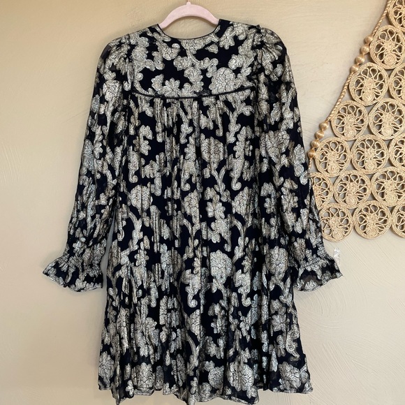Anthropologie Black and Metallic Gold Swing Mini Dress, Size Medium - Picture 2 of 12